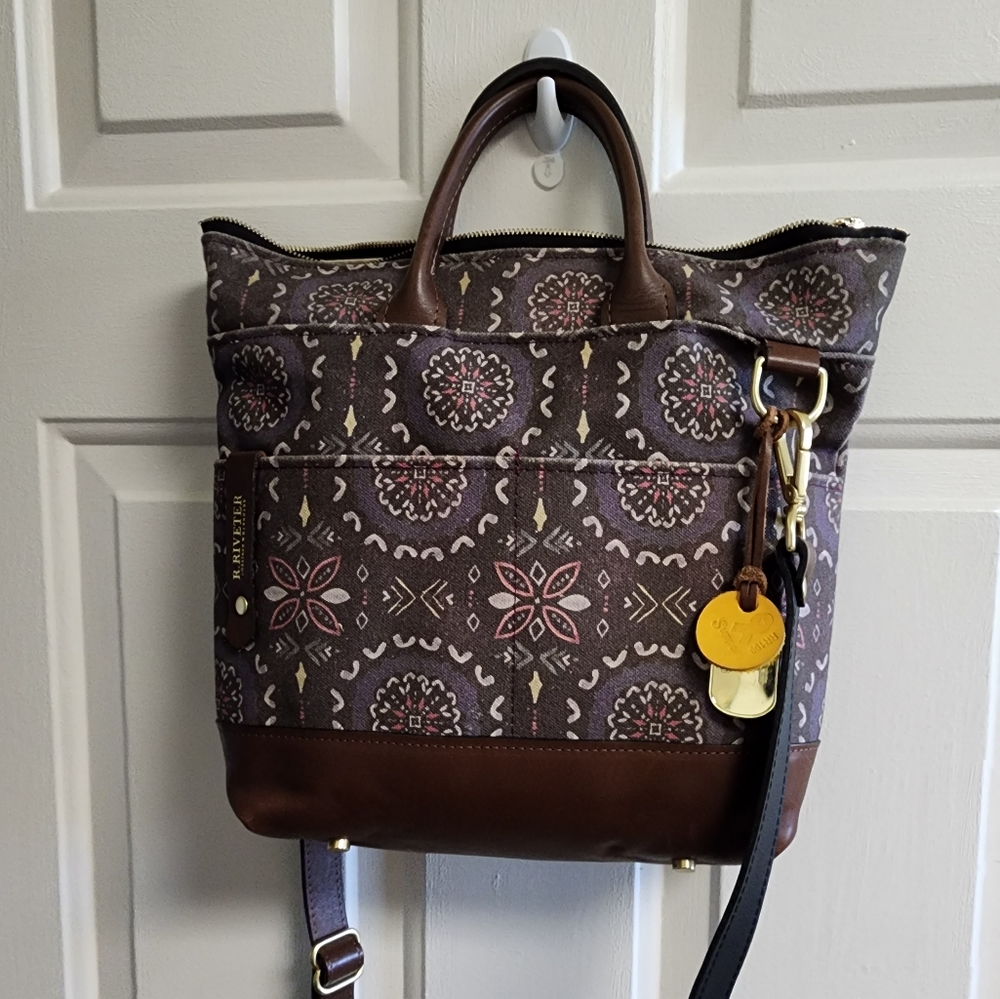 R.Riveter Carry All Otto Canvas Tote With Brown Leather in Brown Floral Print